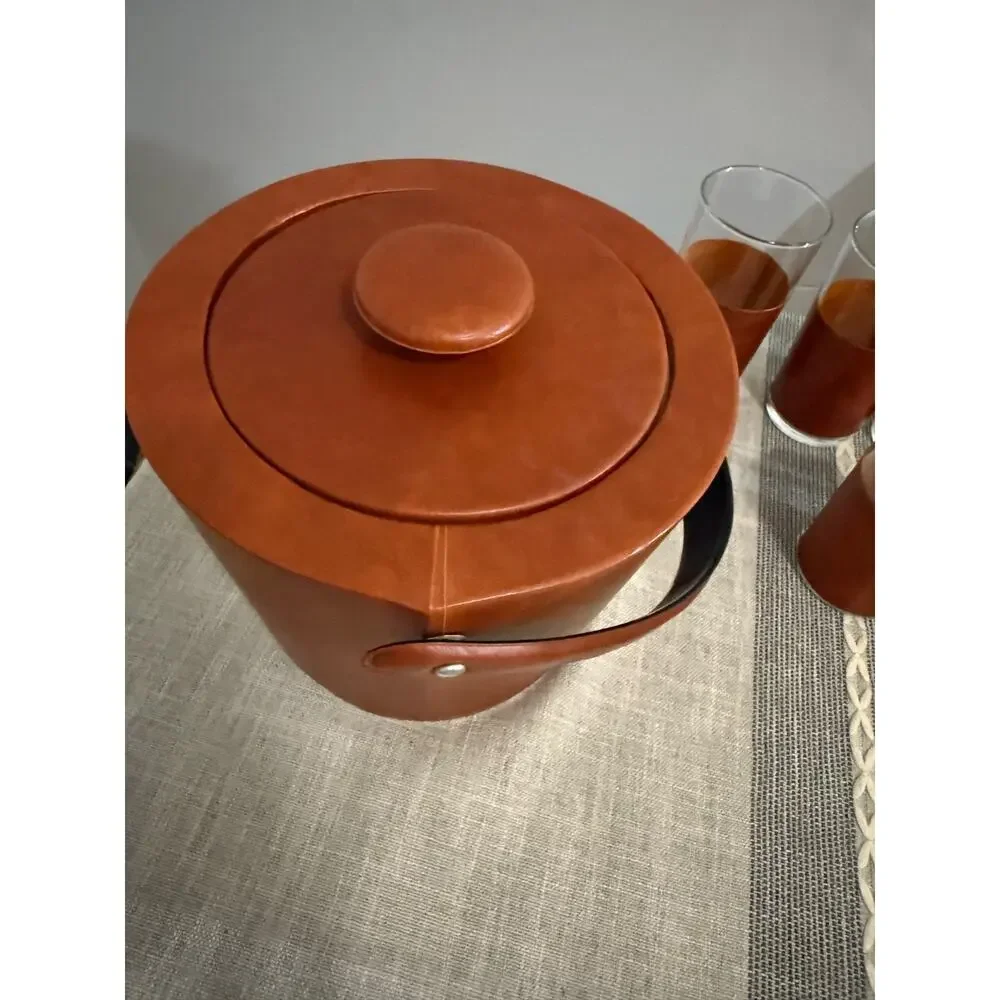 Vintage Mid Century Ice Bucket Barware Set 8 Glasses Coasters Napkin Holder